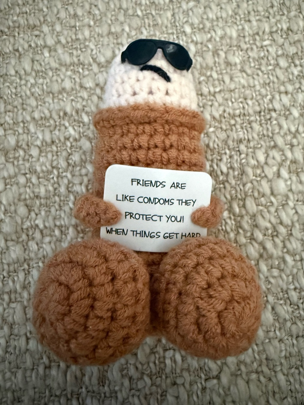 Handmade Brown Crochet Novelty Plush with Sunglasses